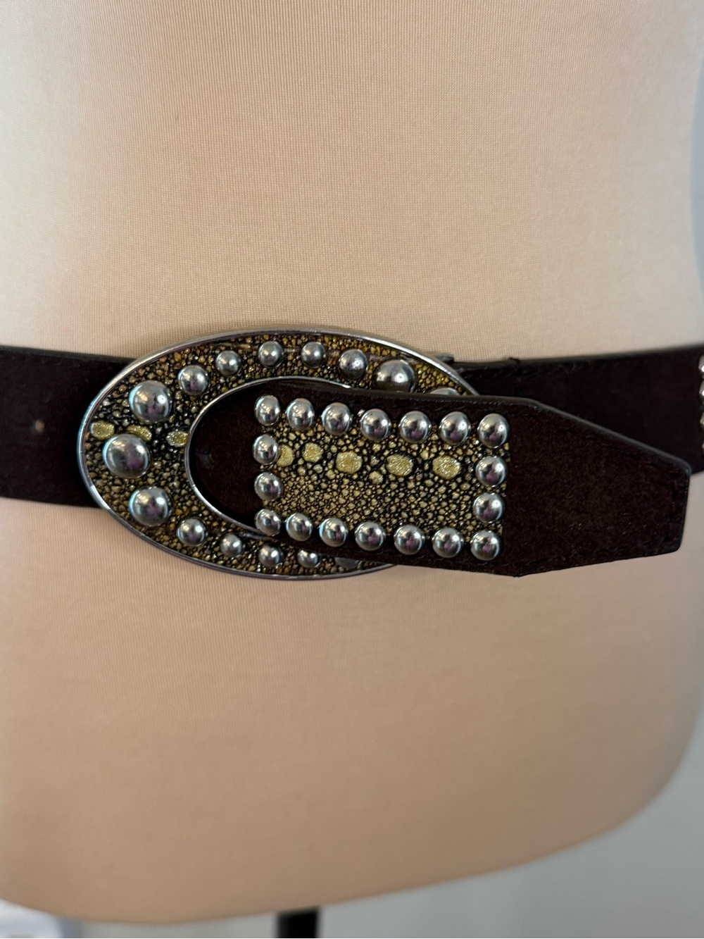 Guess western black leather belt with silver gold tone studs SM
